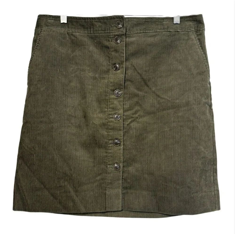 Talbots Corduroy Button Front Skirt Olive Green Sz. 12P Preppy Casual Weekend
